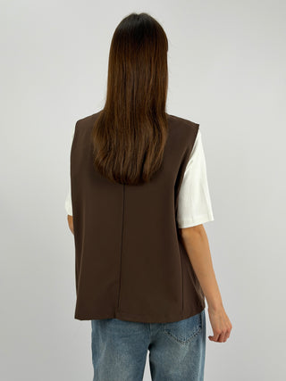 Gilet Over Incrociato Marrone