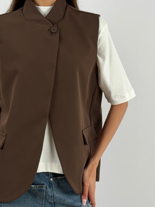 Gilet Over Incrociato Marrone