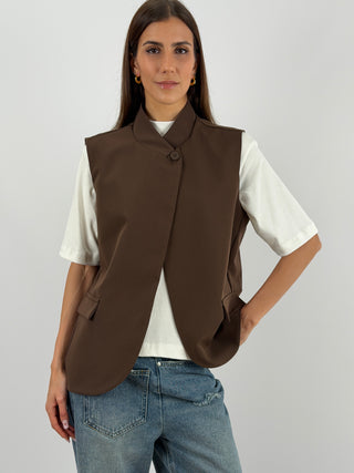 Gilet Over Incrociato Marrone