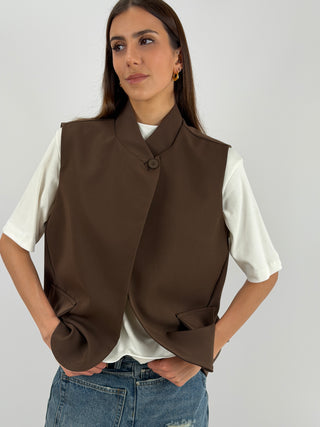 Gilet Over Incrociato Marrone