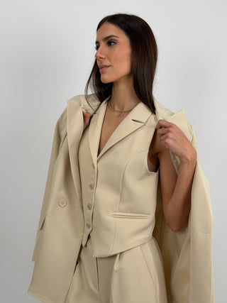 Gilet con Revers Beige