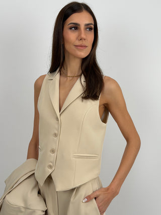 Gilet con Revers Beige