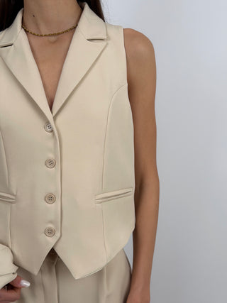 Gilet con Revers Beige