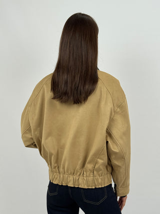 Giubbino in Suede con Colletto Intrecciato Beige
