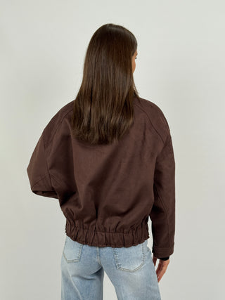 Giubbino in Suede con Colletto Intrecciato Marrone
