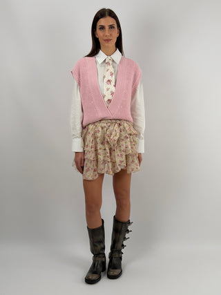 Gonna Lumina a Fiori Rosa con Balze