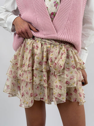 Gonna Lumina a Fiori Rosa con Balze