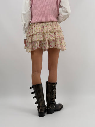 Gonna Lumina a Fiori Rosa con Balze