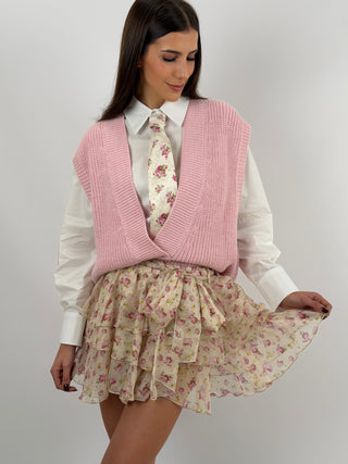 Gonna Lumina a Fiori Rosa con Balze