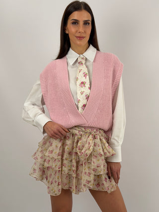 Gonna Lumina a Fiori Rosa con Balze