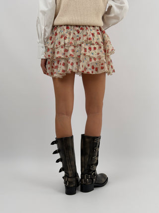 Gonna Lumina a Fiori Rossi con Balze