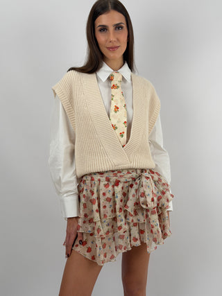 Gonna Lumina a Fiori Rossi con Balze