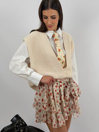 Gonna Lumina a Fiori Rossi con Balze