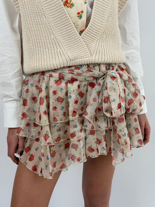 Gonna Lumina a Fiori Rossi con Balze