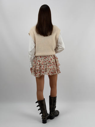 Gonna Lumina a Fiori Rossi con Balze