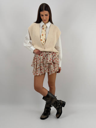 Gonna Lumina a Fiori Rossi con Balze