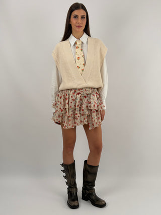 Gonna Lumina a Fiori Rossi con Balze