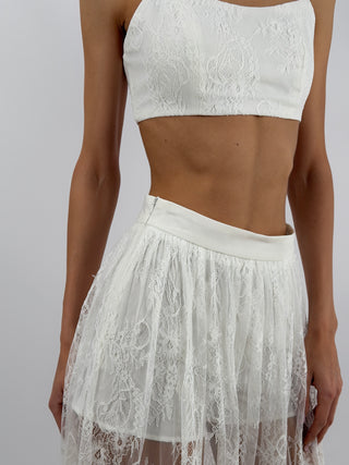 Set Top e Gonna Lunga in Pizzo Bianco Lumina