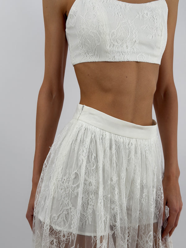 Set Top e Gonna Lunga in Pizzo Bianco Lumina