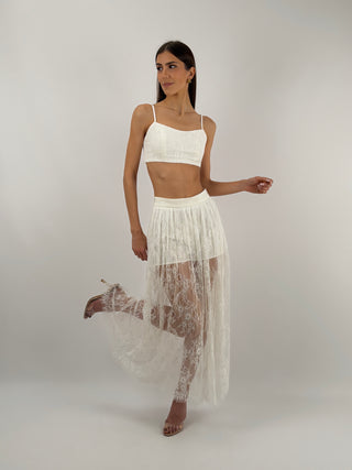 Set Top e Gonna Lunga in Pizzo Bianco Lumina