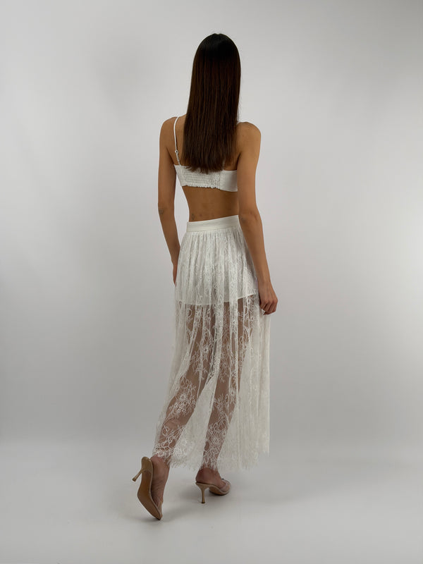 Set Top e Gonna Lunga in Pizzo Bianco Lumina