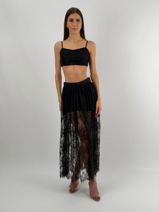 Set Top e Gonna Lunga in Pizzo Nero Lumina
