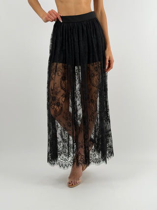 Set Top e Gonna Lunga in Pizzo Nero Lumina