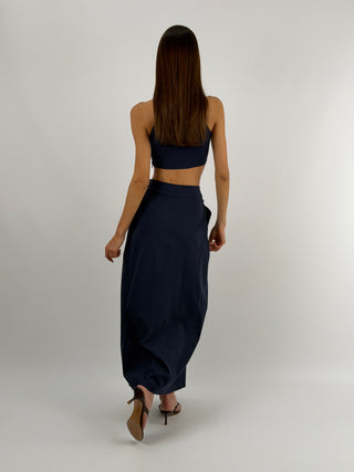 Set Top Mandarin e Gonna con Arricciature Blu Lumina