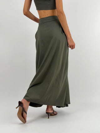 Gonna Verde Militare con Arricciature Lumina