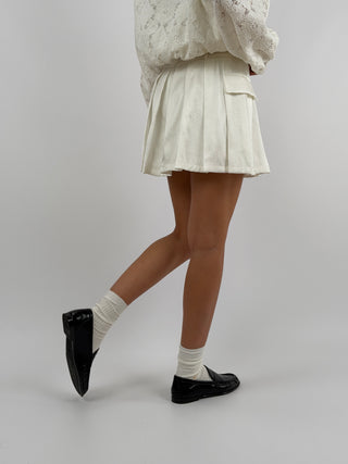 Minigonna Lumina in Raso a Pieghe Bianca
