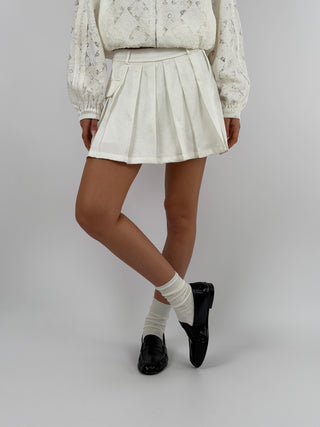 Minigonna Lumina in Raso a Pieghe Bianca