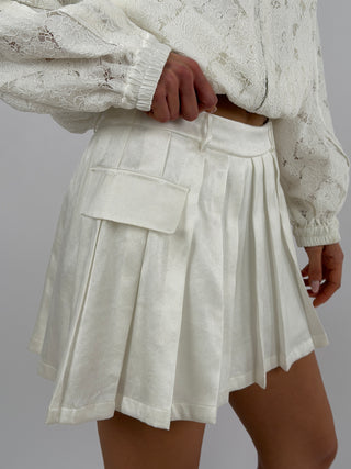 Minigonna Lumina in Raso a Pieghe Bianca