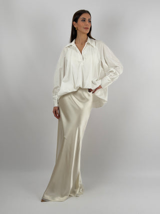 Gonna Lunga Satin Crema Lumina