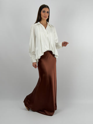 Gonna Lunga Satin Marrone Lumina