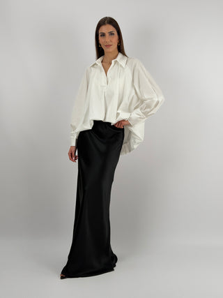 Gonna Lunga Satin Nera Lumina