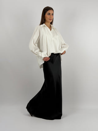 Gonna Lunga Satin Nera Lumina