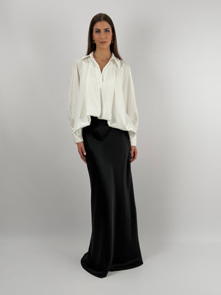 Gonna Lunga Satin Nera Lumina