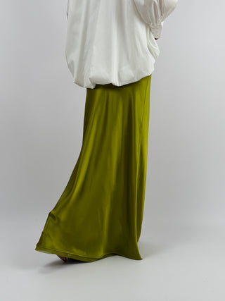 Gonna Lunga Satin Verde Oliva Lumina