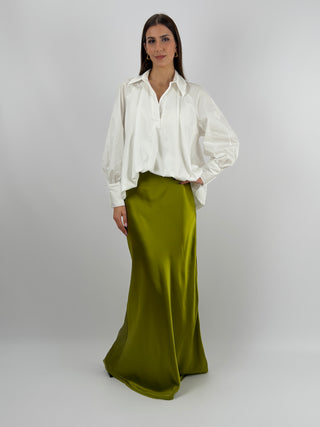 Gonna Lunga Satin Verde Oliva Lumina