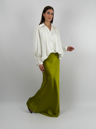 Gonna Lunga Satin Verde Oliva Lumina