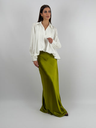 Gonna Lunga Satin Verde Oliva Lumina