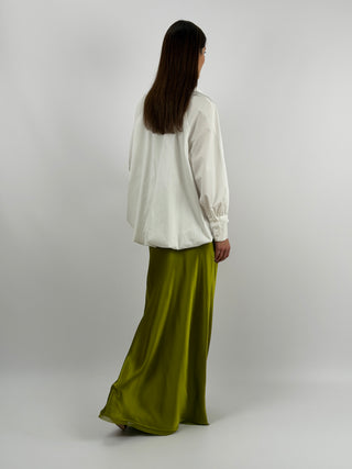 Gonna Lunga Satin Verde Oliva Lumina