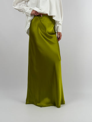 Gonna Lunga Satin Verde Oliva Lumina