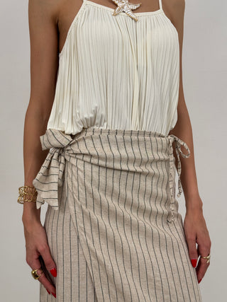 Gonna Pareo Beige a Righe