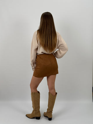 Gonna in Suede con Tasche Camel