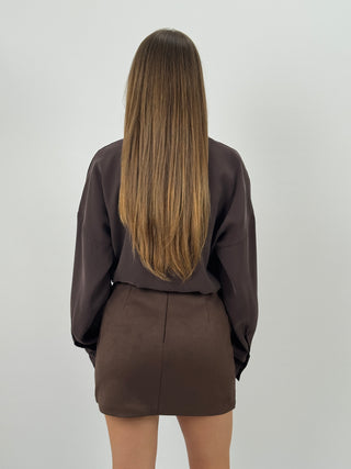 Gonna in Suede con Tasche Testa di Moro