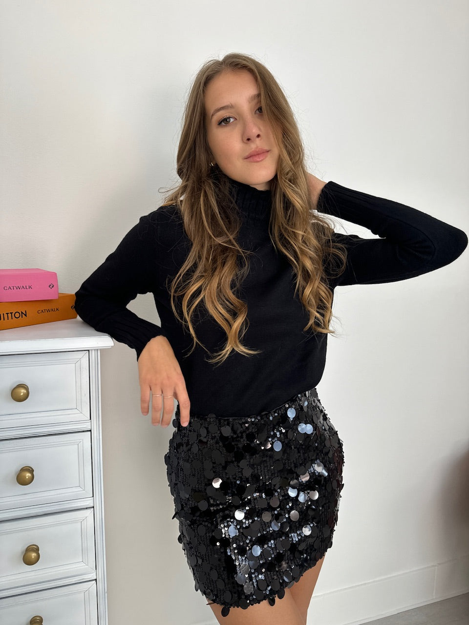 Skirt Outfit Con Gonna Di Paillettes Minigonna Gonne Brillantinate