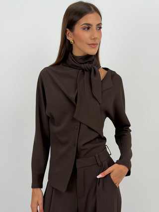Blusa Effetto Foulard Marrone Lumina
