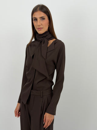 Blusa Effetto Foulard Marrone Lumina
