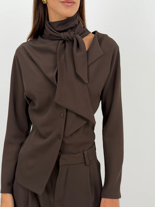 Blusa Effetto Foulard Marrone Lumina